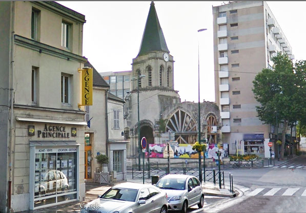 Colombes  église vue de la rue Gabriel Péri