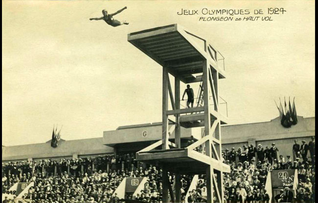 Colombes jeux 1924 :plongeon de haut vol 